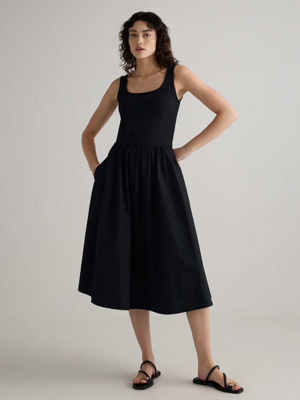 Quince Black Sleeveless Scoop-Neck Mini Dress
